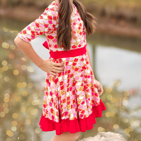 red-mermaid-scales-twirl-dress-just-for-littles®️ - Sophia's Style -3